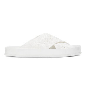 Fendi White Criss Cross Woven Logo Mule Slide Slip On Flat Flip Flop Sandal 37